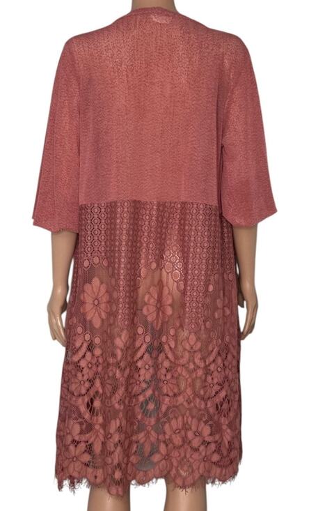 Ember Sweaters - Ember Women's Dusty Rose Open Front Lace Hem Kimono Cardigan - Size M